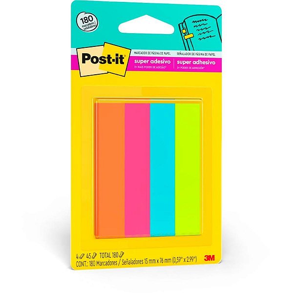 Bloco marcador pagina adesivo flags 4 cores papel 180f. - 3m (unidade)