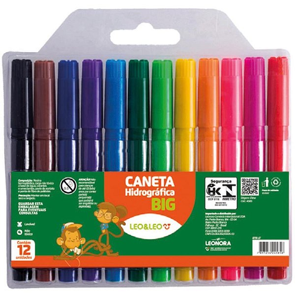 Caneta hidrografica jumbo leo e leo big 12 cores - leonora (cx.c/12)
