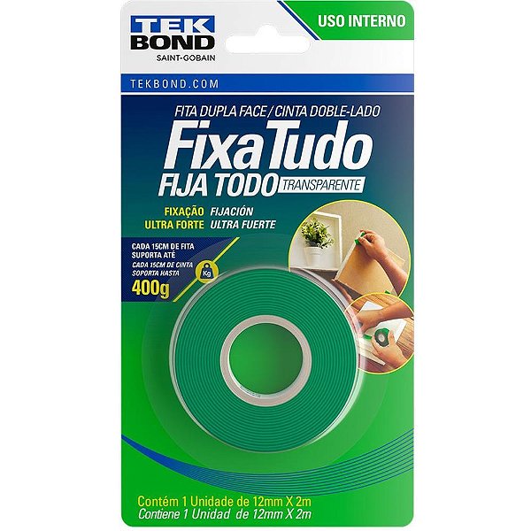Fita dupla face fixa tudo acrilico 12mmx2m - tekbond (unidade)