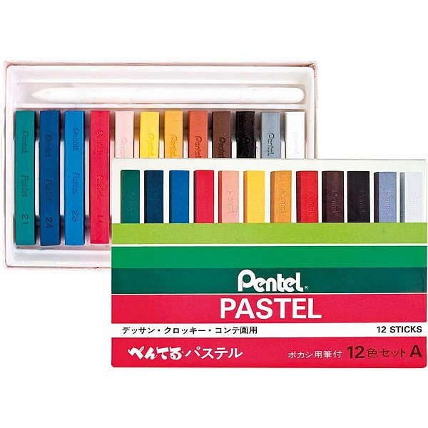 Giz pastel seco profissional 12cores - pentel (estojo)