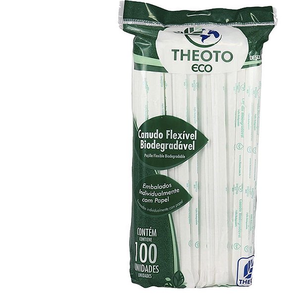 Canudo biodegradavel 6x21cm flexivel emb.individual - theoto (pct.c/100)