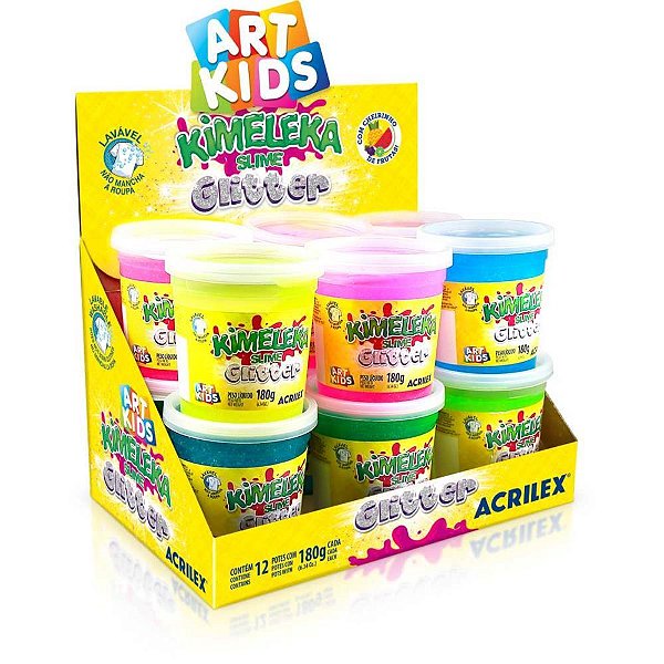 Slime kimeleka glitter 180g sort. - acrilex (cx.c/12)