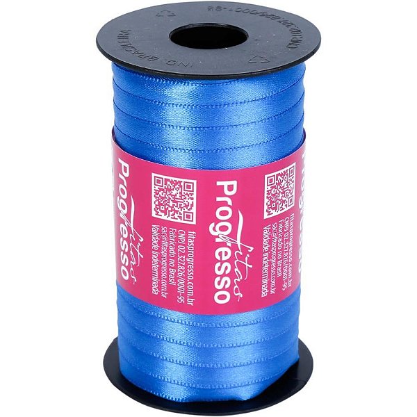 Fita de cetim 07mm 100m. azul royal 214 - fitas progresso (carretel)