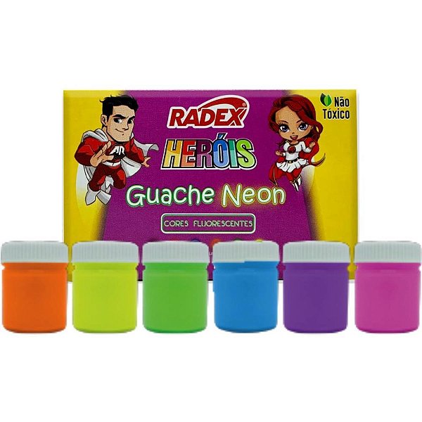 Tinta guache 015ml neon asuper 06 cores - radex (estojo)