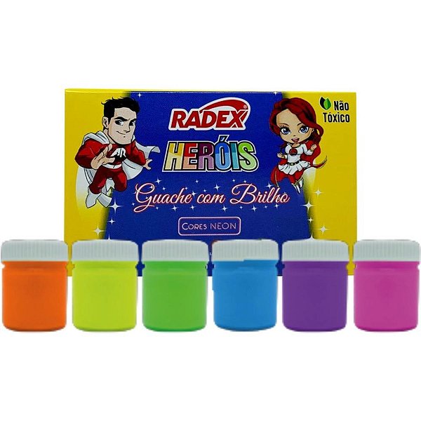 Tinta guache 015ml 06 cores c/brilho asuper - radex (estojo)