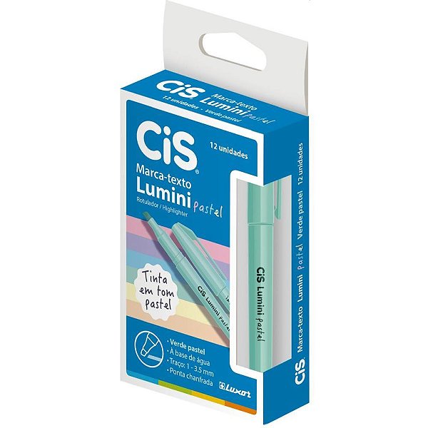 Caneta marca texto cis lumini verde pastel - sertic (cx.c/12)