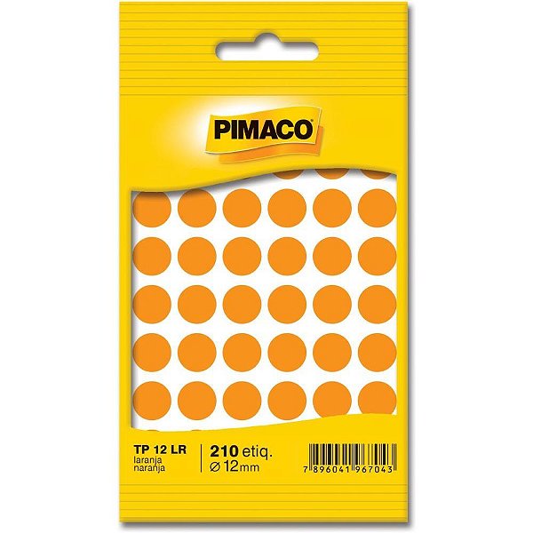 Etiqueta redonda tp-12 laranja redonda 12 mm - pimaco (ct.c/210)