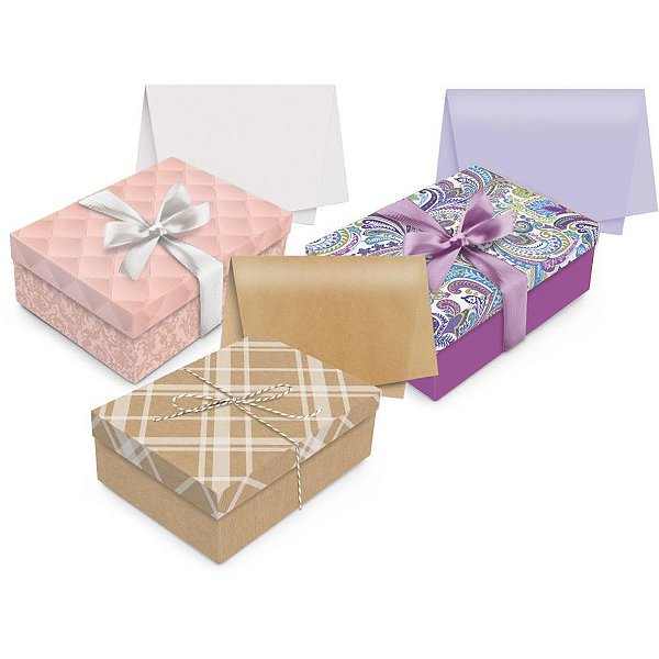 Caixa para presente com tampa kit caixa m 35x25x11cm sortida - cromus (unidade)