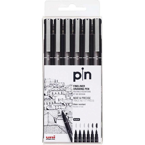 Caneta tecnica uni pin 6 graduacoes preta - sertic (est.c/06)