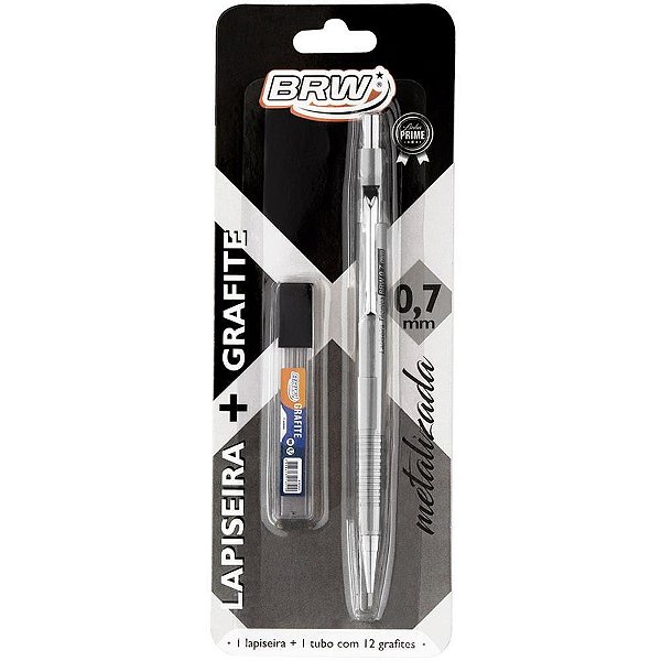 Lapiseira 0.7mm metalizada prata c/grafite - brw (blister)