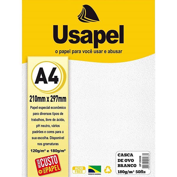 Papel a4 casca de ovo usapel branco 180g. - filiperson (pct.c/50)