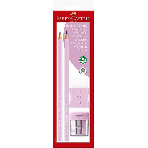 Kit escolar rosa pastel c/ borracha-aponta - faber-castell (blister)