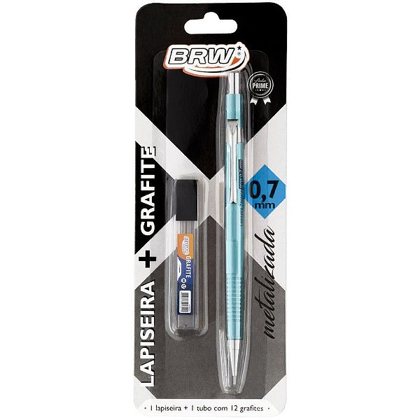 Lapiseira 0.7mm metalizada azul c/grafite - brw (blister)