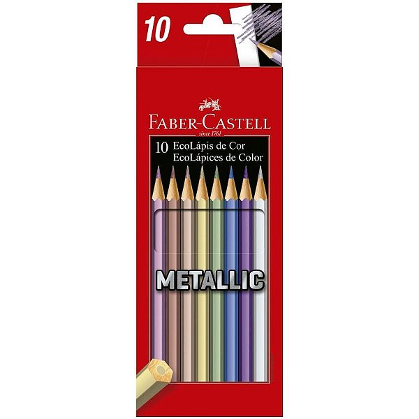 Lapis de cor sextavado ecolapis 10 cores metallic - faber-castell (pct.c/12)