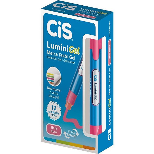 Caneta marca texto gel cis lumini rosa - sertic (cx.c/12)