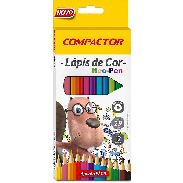 Lapis de cor sextavado neo-pen 12cores 2,9mm - compactor (pct.c/06)