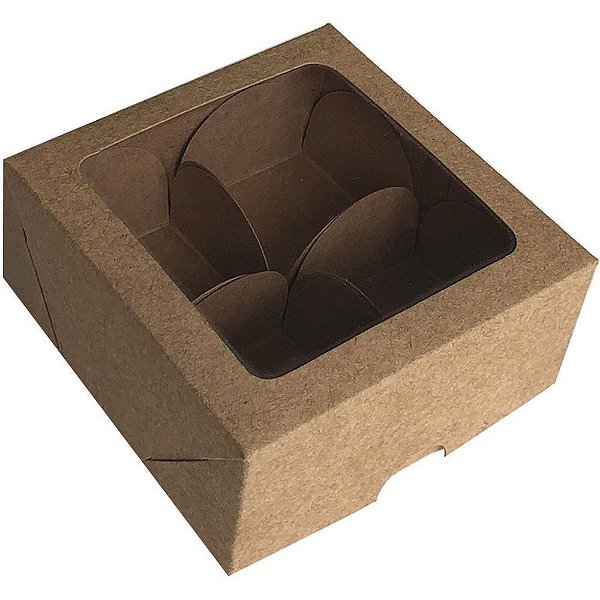 Embalagem para doces kraft 9,2x9,2x3 4 un - cristina (pct.c/10)