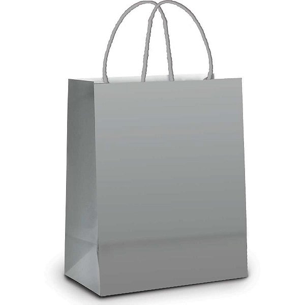 Sacola para presente lisa prata m 26x19x9cm - cromus (pct.c/10)