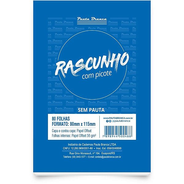 Bloco para rascunho c/picote s/pauta 80x115mm 80fl - pauta branca (pct.c/10)