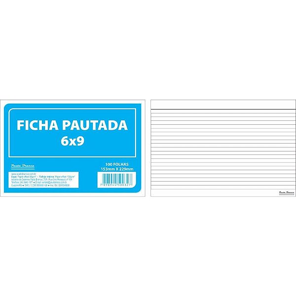 Ficha pautada 6x9 22,8x15,2cm 100fls. - pauta branca (pacote)