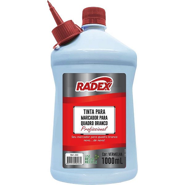 Tinta marcador quadro branco reabastecedor 1000ml vermelho - radex (unidade)
