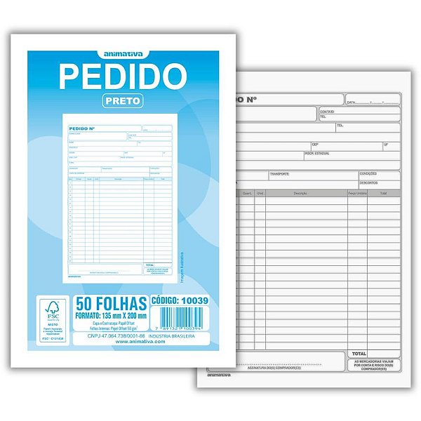 Impresso talao de pedido 1/18 1 via 50 folhas - animativa (pct.c/20)