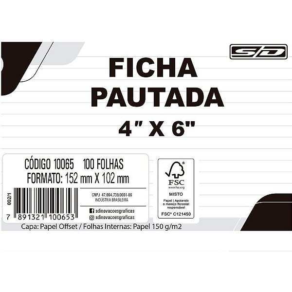 Ficha pautada 4x6 152x102mm - animativa (pct/100)
