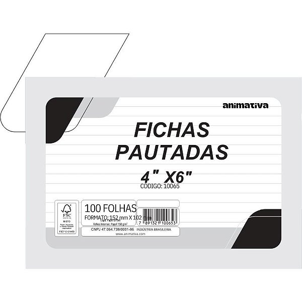 Ficha pautada 4x6 152x102mm - animativa (pct/100)