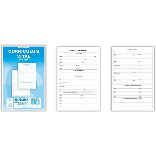 Impresso administrativo curriculum 50 folhas 199x297mm - animativa (pct.c/05)