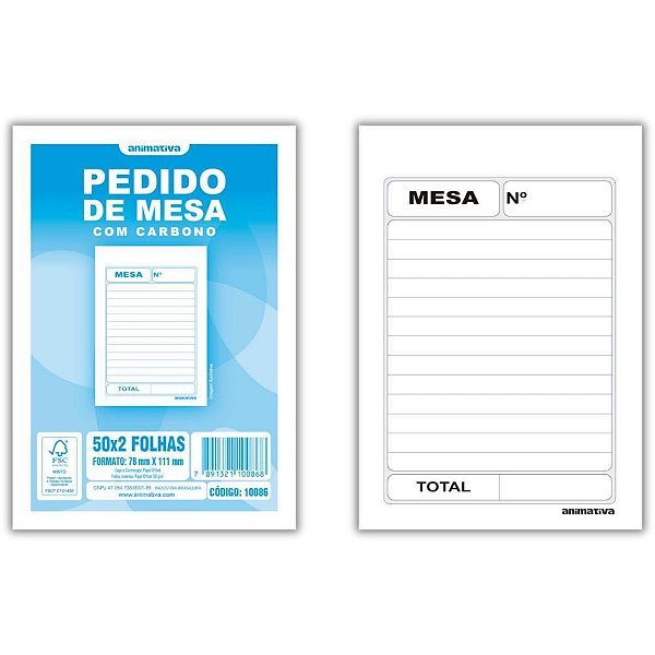 Impresso talao de pedido mesa 2 vias 50 folhas carbono - animativa (pct.c/20)