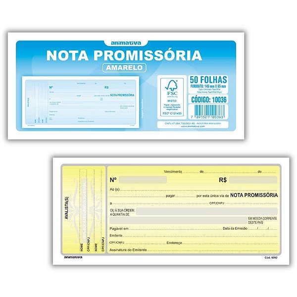 Impresso talao nota promis.mini 50f.65x145 am - animativa (pct.c/20)