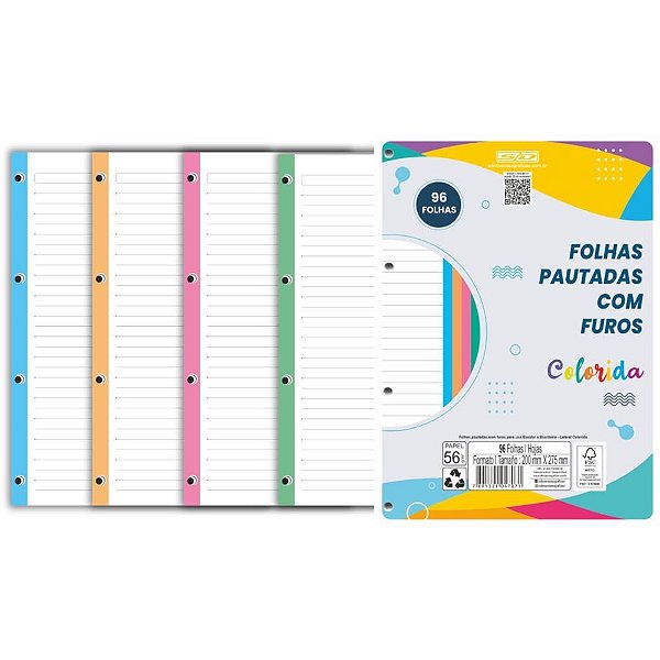Bloco para fichario universit. color c/furos 96f. 200x275mm - animativa (pct.c/05)
