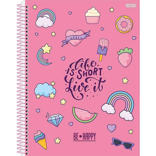 Caderno 10x1 capa dura be happy 160f - animativa (pct.c/04)