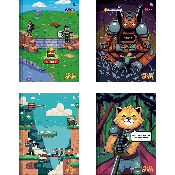 Caderno brochura 1/4 capa dura pixel kraft 80f - animativa (pct.c/05)