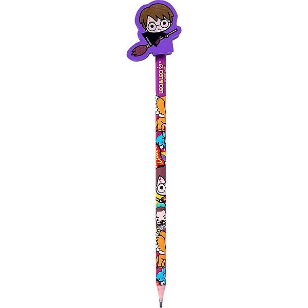 Lapis preto redondo decorado harry potter c/borracha 4mod. - leonora (pote-30)
