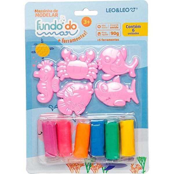 Massa para modelar criativa fundo do mar 6 cores + 5 pecas - leonora (kit)