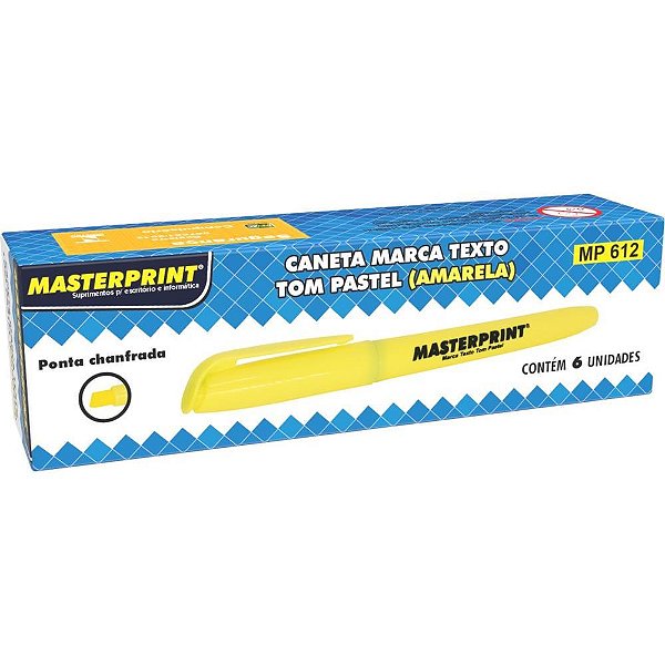 Caneta marca texto mp 612 pastel amarela - masterprint (cx.c/06)