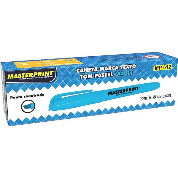 Caneta marca texto mp 612 pastel azul - masterprint (cx.c/06)