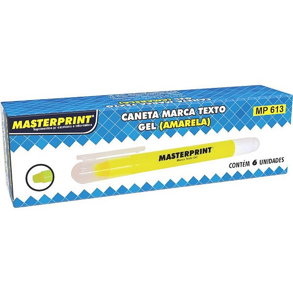 Caneta marca texto gel mp 613 amarela gel - masterprint (cx.c/06)