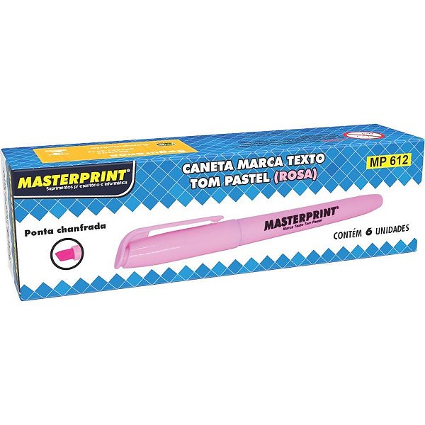 Caneta marca texto mp 612 pastel rosa - masterprint (cx.c/06)