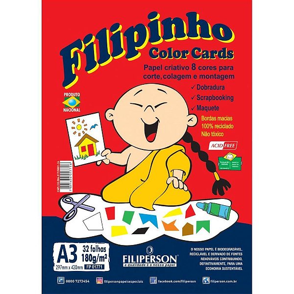 Bloco para educacao artistica filipinho a3 8cor. 180g. 32fl. - filiperson (pacote)