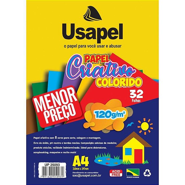 Bloco para educacao artistica usapel 8cores a4 120g. 32fl. - filiperson (pacote)
