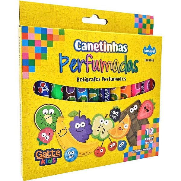Caneta hidrografica hidrocor cheiro de fruta 12cor - make+ (estojo)