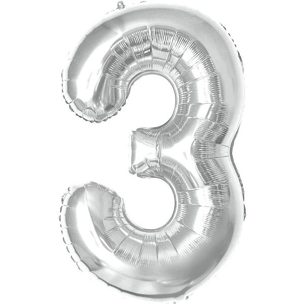 Balao metalizado numero 3 prata 40cm - make+ (unidade)