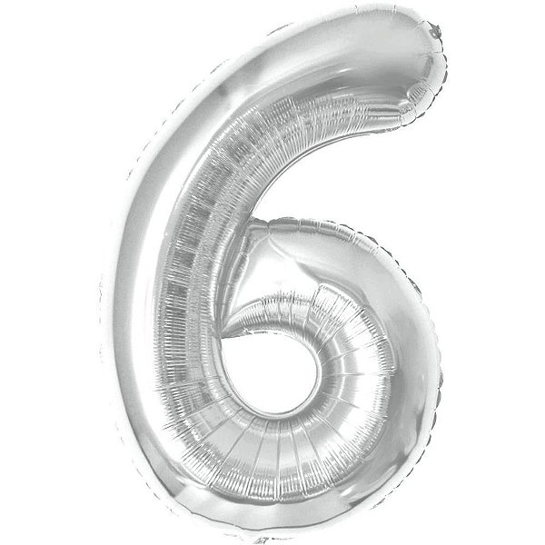 Balao metalizado numero 6 prata 40cm - make+ (unidade)