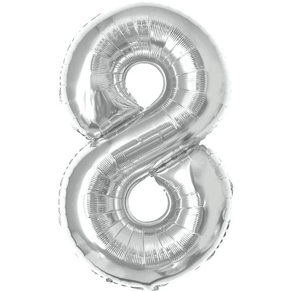 Balao metalizado numero 8 prata 40cm - make+ (unidade)