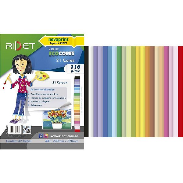 Bloco para educacao artistica a4 21 cores sort.110gr 42fls - ridet (pacote)