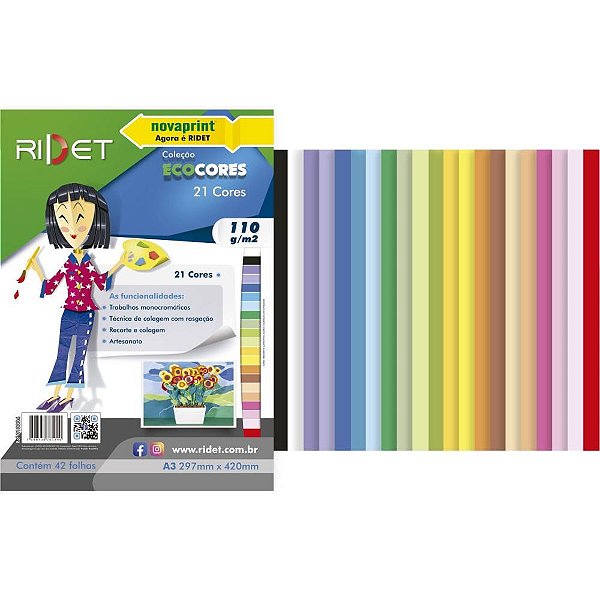 Bloco para educacao artistica a3 21 cores sort.110gr 42fls - ridet (pacote)