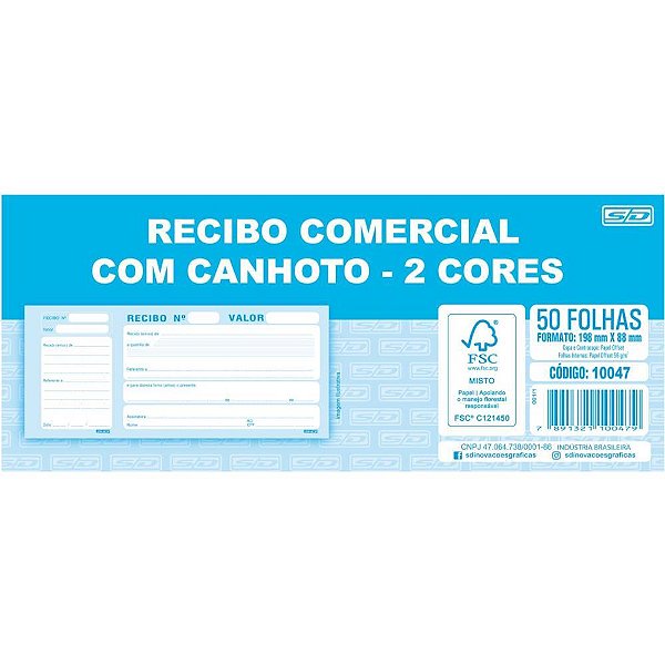 Impresso recibo comercial com canhoto 50f 2cor - animativa (pct.c/10)