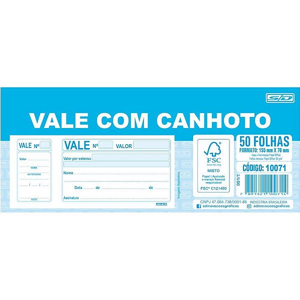 Impresso vale 050 folhas com canhoto - animativa (pct.c/20)